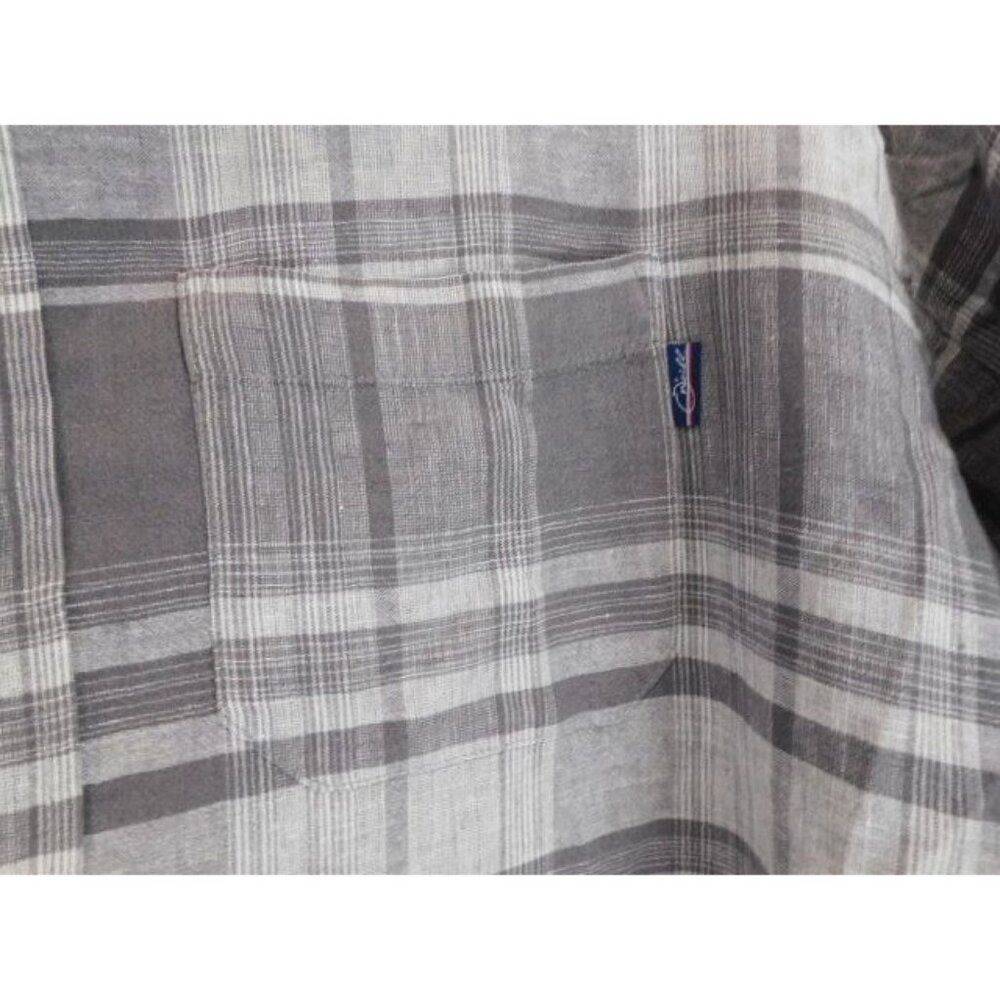 Jack O'Neill XL Collection Plaid Button-Up Grey & White Shirt Men's Linen - Picture 3 of 6